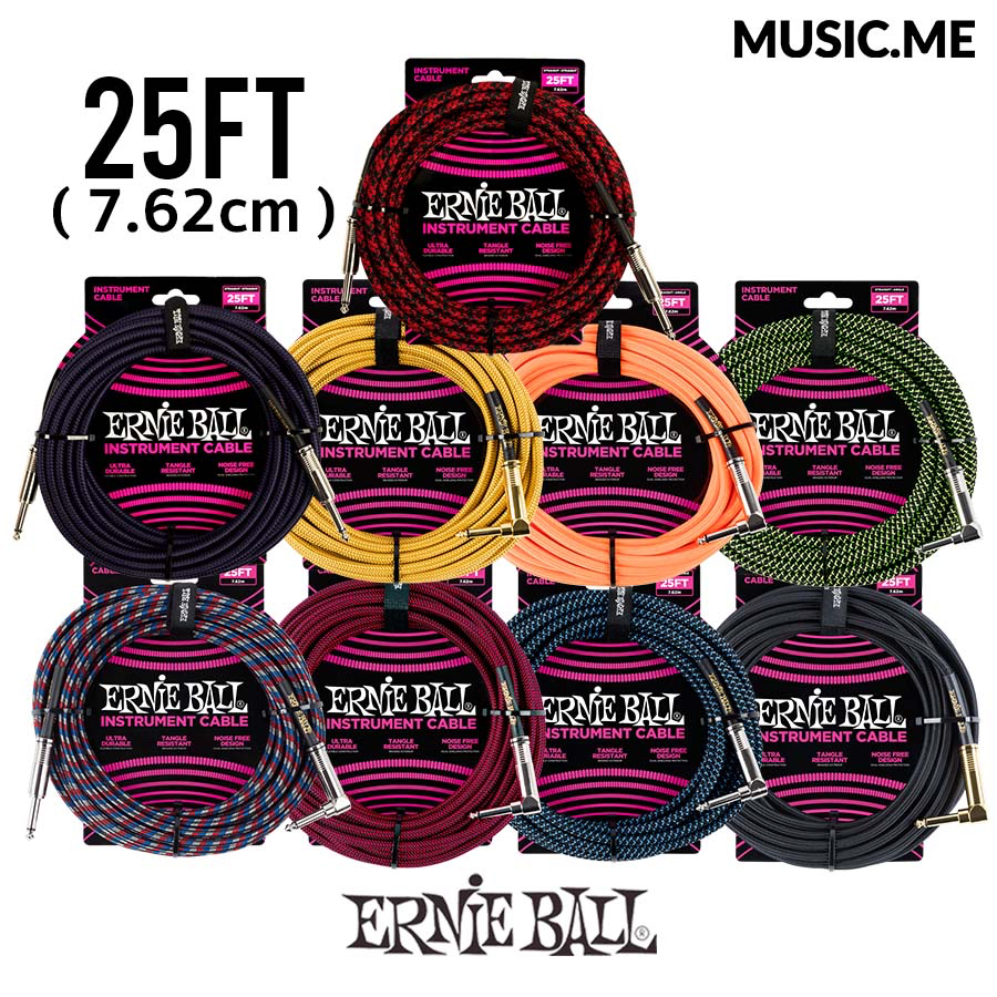 สายแจ็คกีตาร์ ERNIE BALL BRAIDED แบบไนลอนถัก ยาว 7.62 ม. / ของแท้ 100%