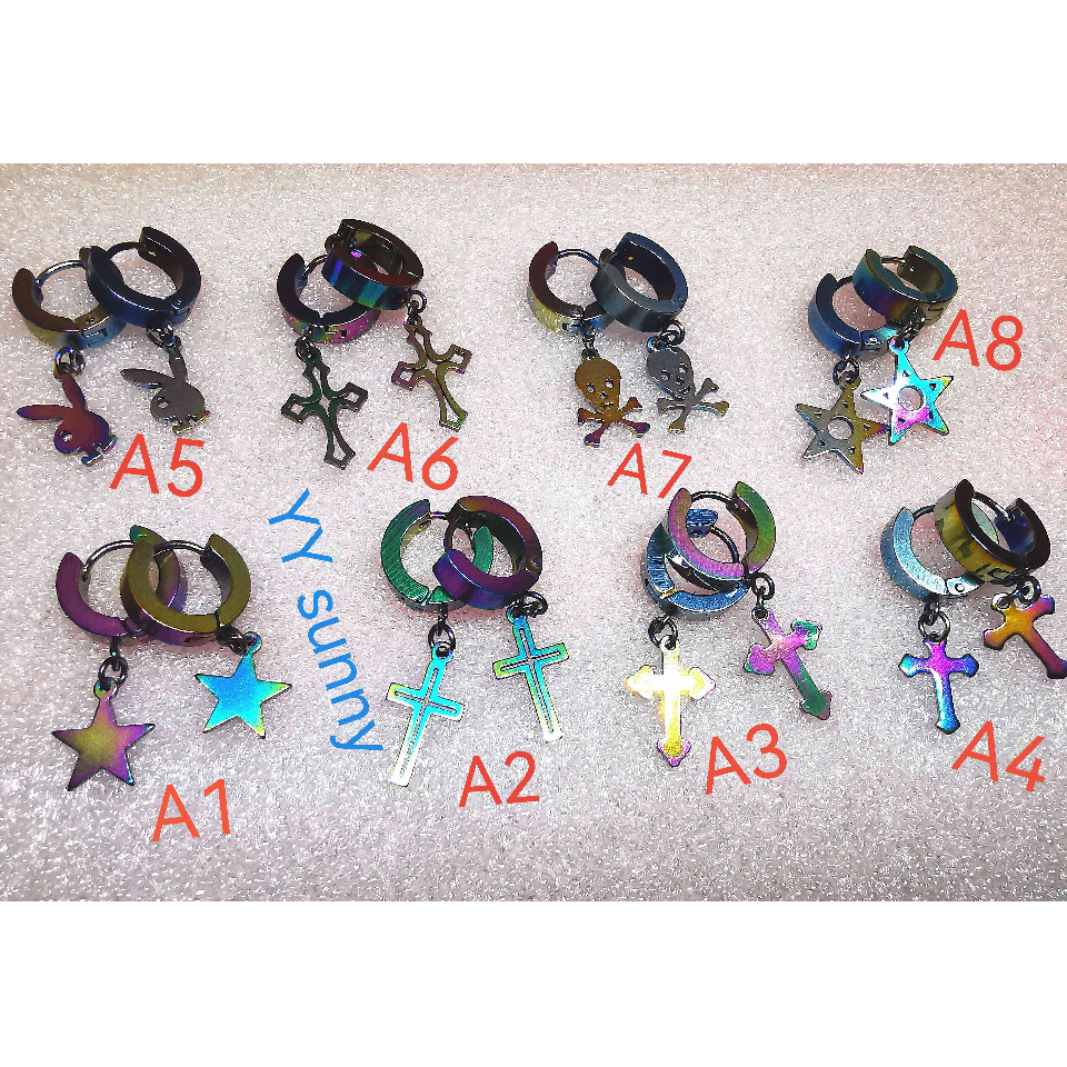 ต่างหู ต้องเจาะหู ตุ้มหู จิว ไม้กางเขน Cross Huggie Earrings for Men Stainless Steel Earing Punk Mal