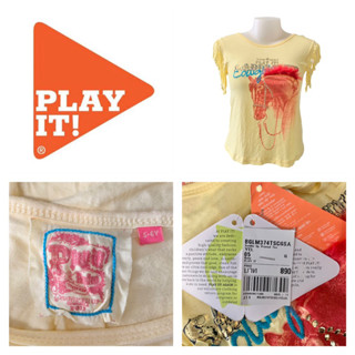Play It ! (P8) size 5-6 Y เสื้อยืด คอกลม เด็กผู้หญิง สีเหลือง ลายม้า