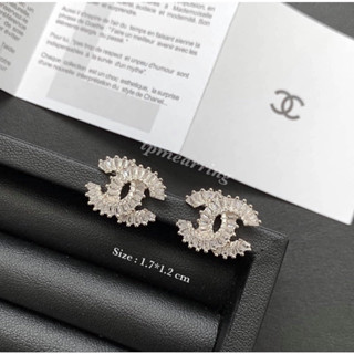 ต่างหูเพชร CZ แบรนด์เนม CC ก้านเงิน ชาแนล Chanel CC