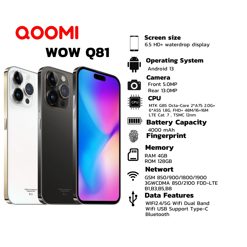 โทรศัพท์ QOOMI รุ่นWOW Q81 (4+128GB) หน้าจอ6.5นิ้ว Smartphone โทรศัพท์มือถือ มือถือ รับประกัน13เดือน