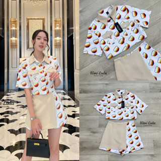 ราคาถูกที่สุด!! WineLada (ไวน์ลดา) เซ็ทเสื้อครอปปริ้นลายหัวใจรุ้ง+กางเกงกระโปรง
