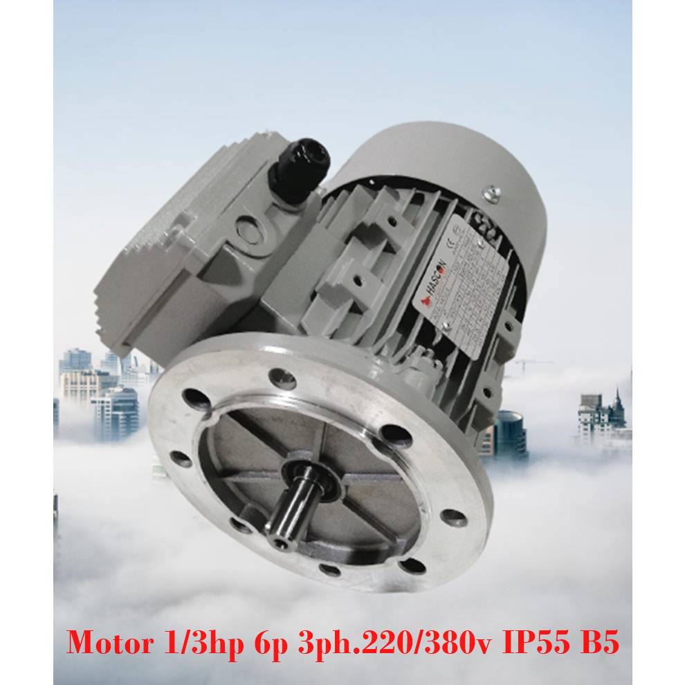 มอเตอร์หน้าแปลนรอบช้า 1/3แรง 3สาย มอเตอร์ไฟฟ้า แบบหุ้มมิดมาตรฐานสูงIP55 B5 Motor 1/3hp(0.25kw) 6p 3ph.220/380v HASCON