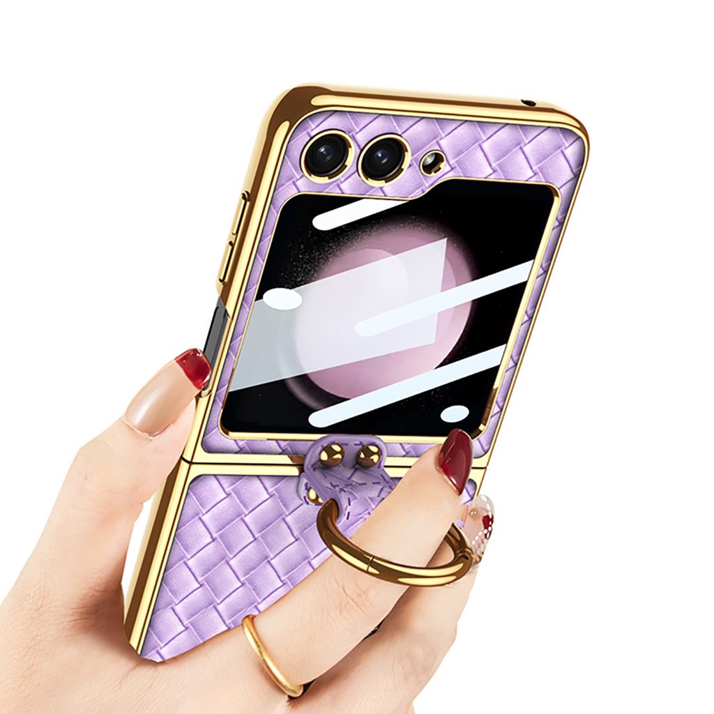 เคส Flip7 / Flip6 / Flip5 Case Woven Leather PU + Ring เคสหนัง PU หนัง ลายถัก +แหวน จอมีกระจก (พร้อมส่ง) - รูปที่ 5