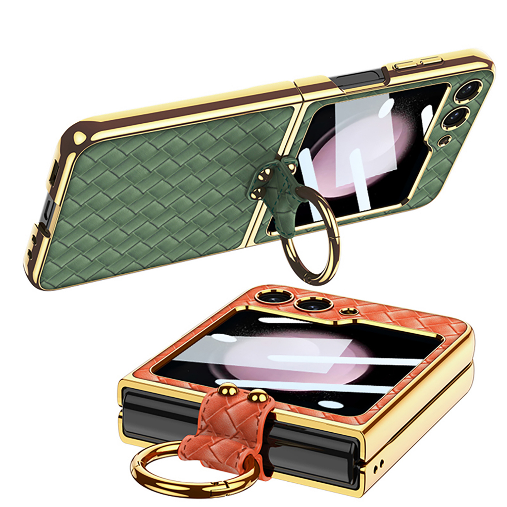 เคส Flip7 / Flip6 / Flip5 Case Woven Leather PU + Ring เคสหนัง PU หนัง ลายถัก +แหวน จอมีกระจก (พร้อมส่ง) - รูปที่ 4
