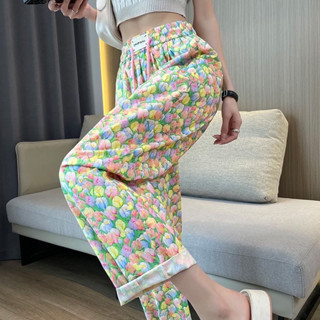 พร้อมส่ง กางเกงขายาวลายทิวลิป