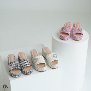 CHANI : C1216-1 l Wedge Sandals รองเท้าแตะเสื้อส้น ผ้าทวิต