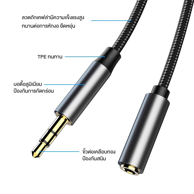 ⚡ส่งจาก กทม⚡Orca สายAUX สายเคเบิล ตัวผู้/ตัวเมีย แจ็ค3.5มม. สาย1/1.5เมตร สำหรับลำโพง รถยนต์ มือถือ