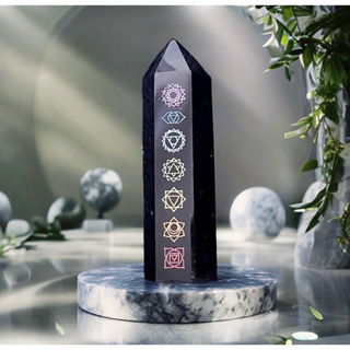 Rainbow 7 Chakra Black Obsidian Tower, Chakra Charing Crystal Tower, Reiki Healing, Chakra Crystal, Meditation Crystal