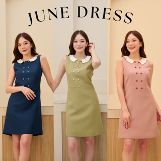 VITAVADEE June Dress ชุดเดรสคอกลมปกบัว แต่งกระดุมทูโทน