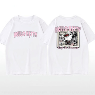 Hello Kitty หวานด้านบนแขนสั้นสีดำเสื้อยืดผู้หญิงฤดูร้อน 2023 เทรนด์ใหม่อเมริกันครึ่งแขน