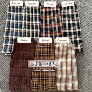 [พร้อมส่ง] มีกระเป๋า,ปรับเอวได้! [โทนน้ำตาล]มีเอวตั้งแต่ 24”-29” กระโปรงเทนนิสทรงจีบสูงสก็อต S-XL