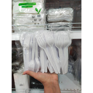 ส้อมพลาสติกยาว สีขาวนม 100/แพค PA