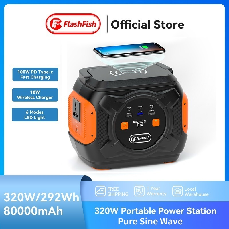 Flashfish Power box AC 320W PD100W ชาร์จเร็ว Solar Powerbank Camping Power Station Portable สำรองไฟ