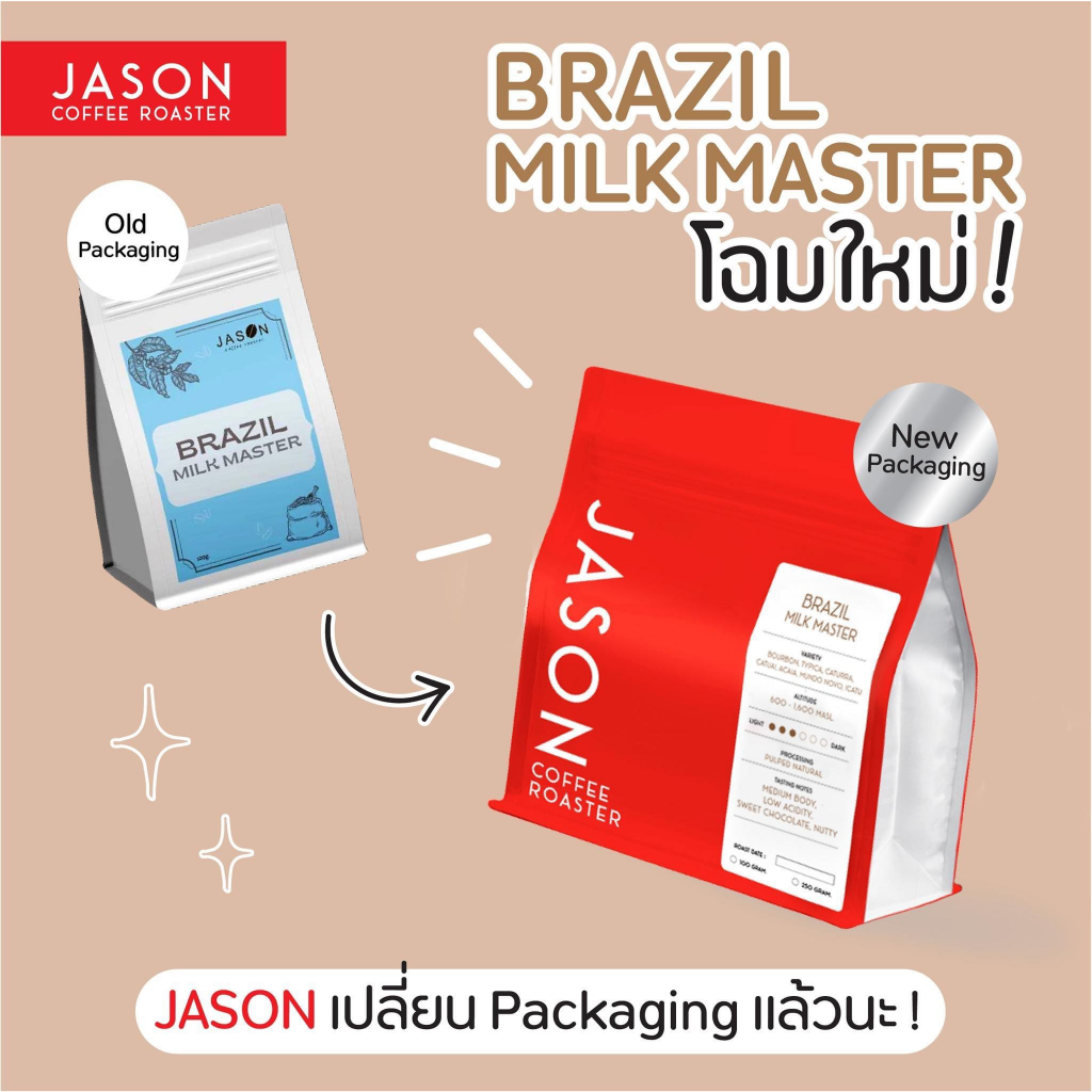 เมล็ดกาแฟคั่ว Brazil Santos Coffee Bean ขนาด 250g. (คั่วกลาง, กลางค่อนเข้ม, เข้ม)
