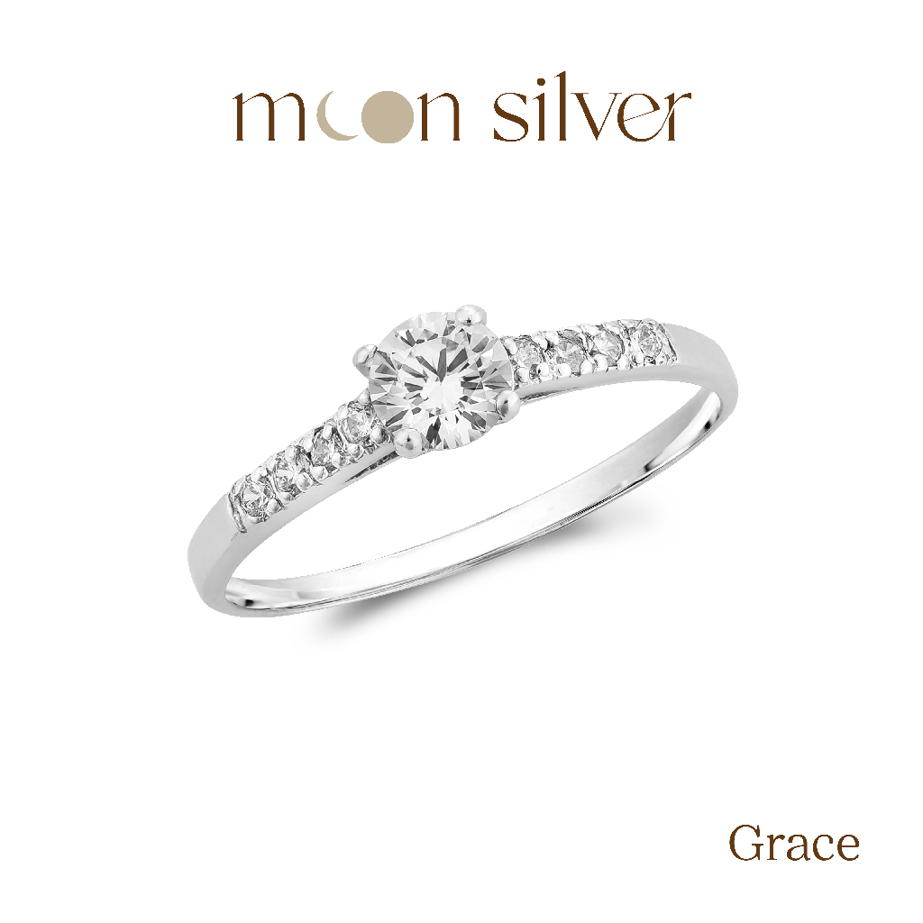 Moonsilver แหวนเงิน รุ่น Grace แหวนเงินแท้925 ฝังอัญมณีสังเคราะห์ ฝังเพชร CZ แหวนเสริมดวง