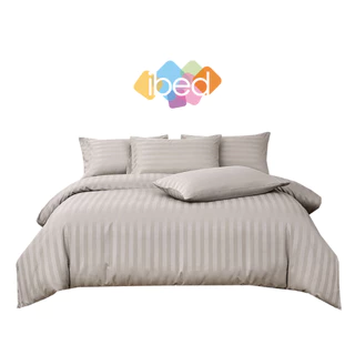 ibed ชุดผ้าปูที่นอนทอลายครบเซ็ท Softex Satin (ทอลายริ้ว) Latte milk - STRIPED COLLECTION