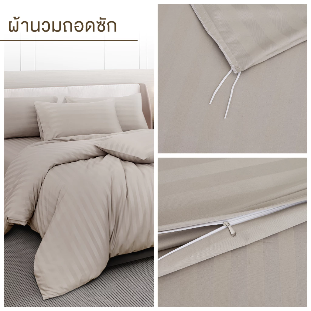 ibed ชุดผ้าปูที่นอนทอลายครบเซ็ท Softex Satin (ทอลายริ้ว) Latte milk - STRIPED COLLECTION thumbnail 7