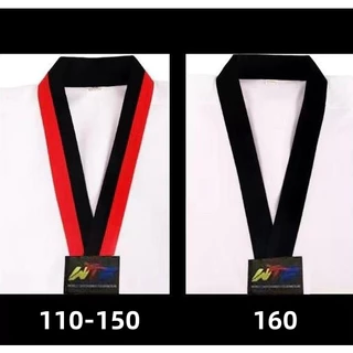 ชุดเทควันโด แขนยาว ชุดเทควันโดเด็ก สำหรับเด็กใส่ฝึกซ้อม 90-160 คอเสื้อสีแดงดำ