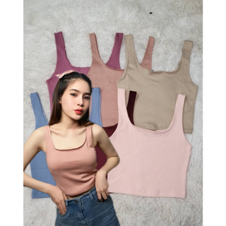 เสื้อกรามครอป คอยู ผ้าร่อง