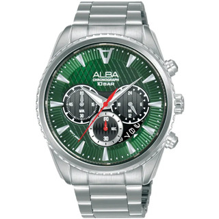 นาฬิกาข้อมือผู้ชาย ALBA Signa Quartz Chronograph รุ่น AT3J15X หน้าปัดสีดำ AT3J13X หน้าปัดสีเขียว ขนาดตัวเรือน 43 มม.ตัวเ