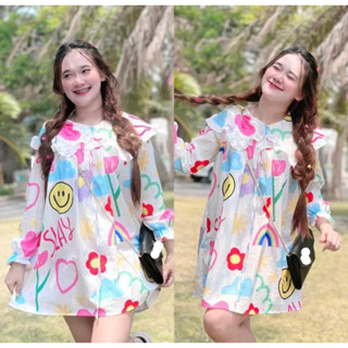 ชุดเดรสมินิคอบัว มีปก2ชั้น มีซิปหลังอก32-44”