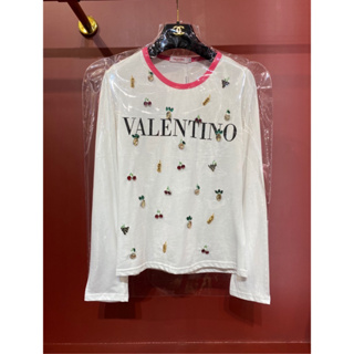 2สี VALENTINO COTTON LONG SLEEVE TOP เสื้อแขนยาว เสื้อยืด สเวตเตอร์ ปักคริสตัล วาเลนติโน่