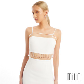 [MILIN] Adella Drop Acrylic decorated Spaghetti straps crop top เสื้อสายเดี่ยวตกแต่งด้วยอะคลิลิกรูปหยดน้ำ / MLN