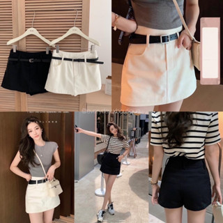 Belty skirt🤍🖤(S,M 470฿ฟรีส่ง) กระโปรงกางเกงผ้ายีนส์ งานซิปข้าง  ทรงสวยมากคะ ผ้าเนื้อดี มีเข็มขัดให้ 1 เส้น wg.we