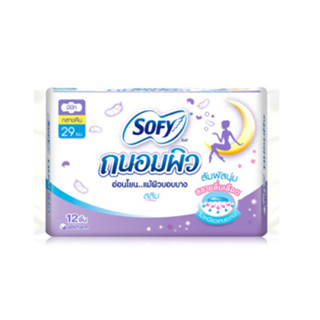 [29cm 12ชิ้น] Sofy โซฟี ถนอมผิว สลิม สัมผัสนุ่ม ผ้าอนามัย กลางคืน แบบมีปีก 29 ซม. Tanom Piw Night Slim Wing