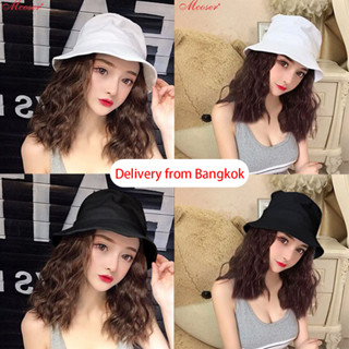 wigs วิกผม หมวกวิกผม ผมสีน้ำตาลเข้ม ถอดได้ Wig cap ยาวปานกลาง ผมหยิก แฮร์พีช หมวกสองสี แฮร์พีชผม