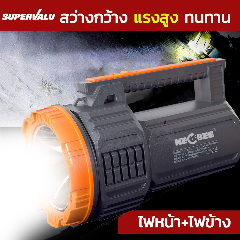 NB ไฟฉายแรงสูง led ไฟหน้า+ไฟข้าง แสงสีขาว ชาร์จซ้ำได้ ไฟฉายเดินป่า แบตเตอรี่ลิเธียม สว่างพิเศษ พร้อมสายคล้อง