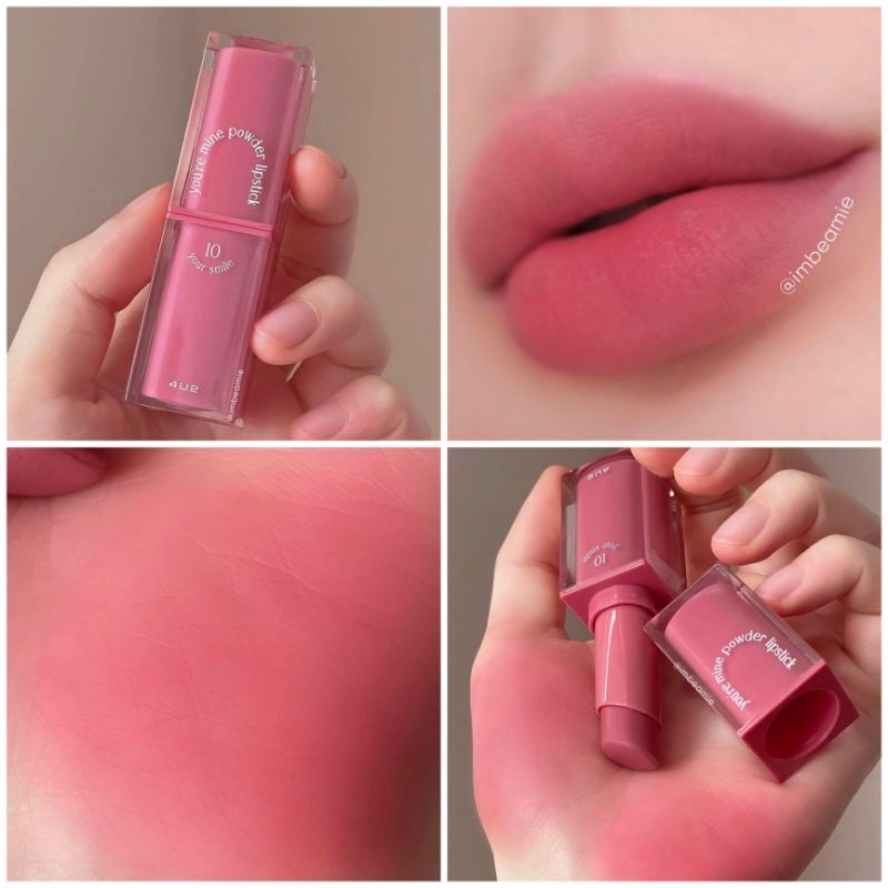 ลิป 4U2 รุ่นใหม่ เบอร์ 10 Your Smile ชมพูคูลโทนกำลังฮิต แต่สีนี้ทาง่าย ไม่โดดจากผิว ทาได้ทุกวันเนื้อ