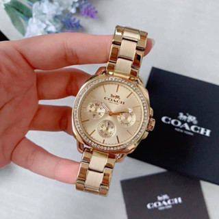 (ผ่อน0%) นาฬิกา หน้าปัดใหญ่ สีทอง  14503130 Womens Gold Stainless Steel BOYFRIEND Chronograph Bracelet Watch 40 mm.