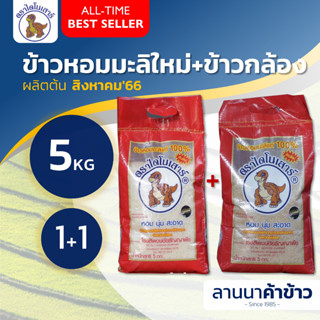 🚚ค่าส่งถูก สั่งได้ถึง 4ถุง/20โล🚛(ข้าวกลางปี บรรจุ ต้นกันยา) ข้าวไดโนเสาร์ 5โล(หอมมะลิx1 กล้องx1)