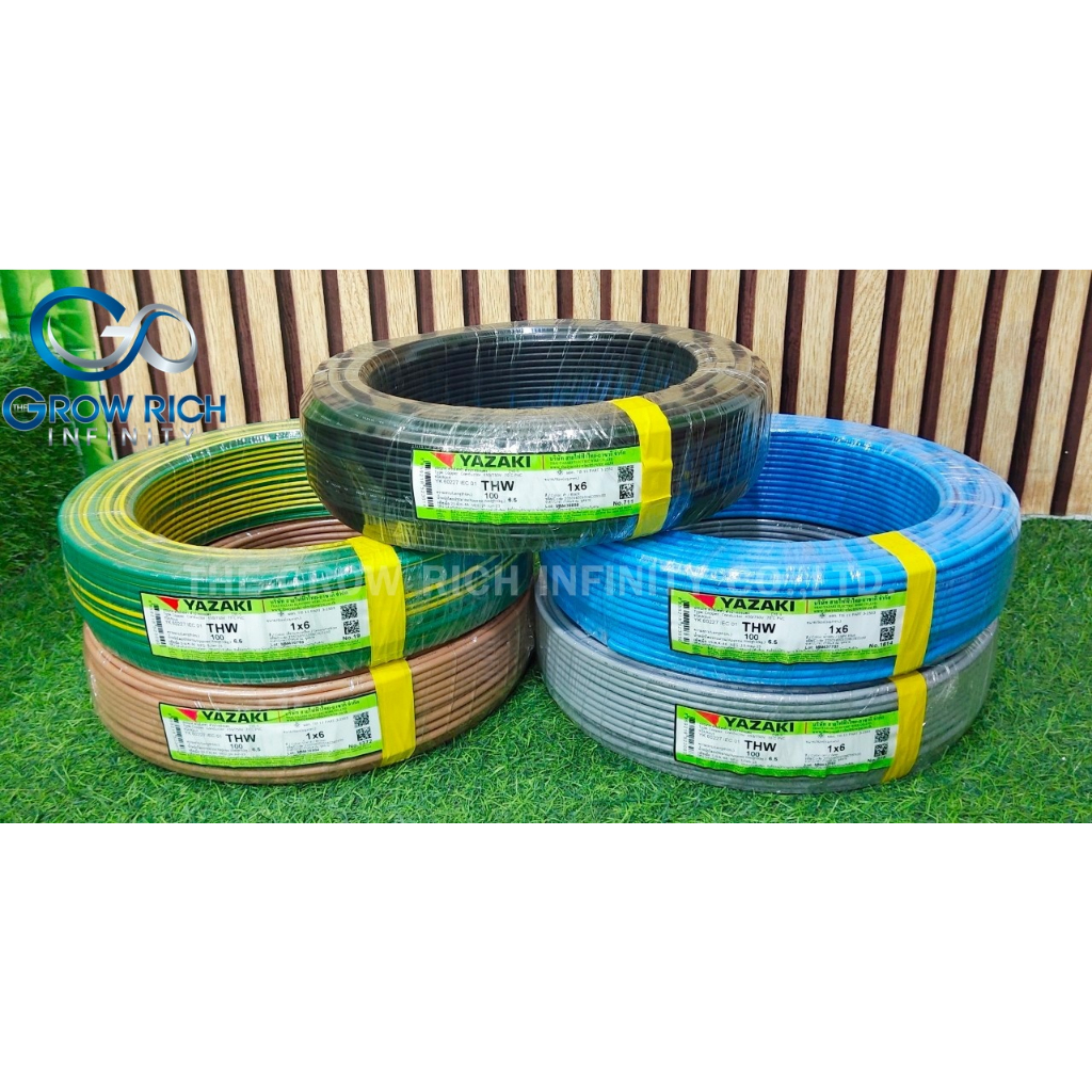 THAI YAZAKI สายไฟ THW 1x6 Sq.mm. สายไฟ ไทย ยาซากิ 1x6 Sq.mm ความยาว 100 เมตร พร้อมส่ง!!