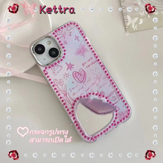 💜Kettra💜รูปหัวใจ พื้นผิวกระจก สีชมพู หวานสวย iPhone 11 14 pro max ป้องกันการหล่น ขอบเต็ม น่ารัก case for iPhone 12 13