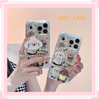 🎁ส่งของขวัญ🎁เคสไอโฟน สำหรับ 11 13 for iPhone Case 14 12 Pro Max น่ารัก ลูกสุนัข พร้อมขาตั้ง กันกระแทก ปกป้อง เคสโทรศัพท์