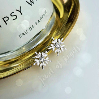 [พร้อมส่ง] ต่างหูก้านเงินS925 ต่างหูก้านเสียบ รูปเกล็ดหิมะแต่งเพชรCZ ต่างหูเงินแท้ Silver925