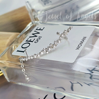 [พร้อมส่ง] ต่างหูก้านเงินS925 ต่างหูก้านเสียบ เพชรCZแถวยาว Ear Cuff แต่งโซ่ห้อยเพชรรูปหยดน้ำ สีเงิน Silver925 ยาว3.6cm