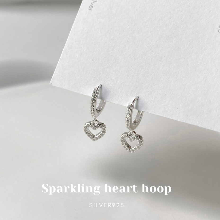 annita.silver - sparkling heart hoop / ต่างหูห่วงห้อยหัวใจพลอยcz ต่างหูเงินแท้925