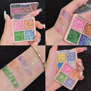 เซ็ท กลิตเตอร์แต่งหน้า ทาตา วิ้งค์ขั้นสุด ด้วย กากเพชร ดาว หัวใจ Eyeshadow Palette Sequin Glitter Make up  4 colors