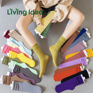 Living idea มาใหม่ สีใหม่ เพี้ยบ! 12 สี [ลอนเล็ก] โดนใจวัยรุ่น ถุงเท้าข้อกลาง ถุงเท้าแฟชั่น