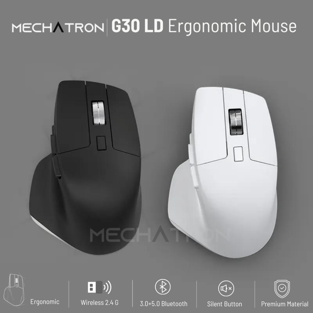 Mechatron Ergonomic Wireless Mouse เมาส์ไร้สาย Bluetooth+2.4G USB Kailh switch RF 3212 sensor โค้งรั