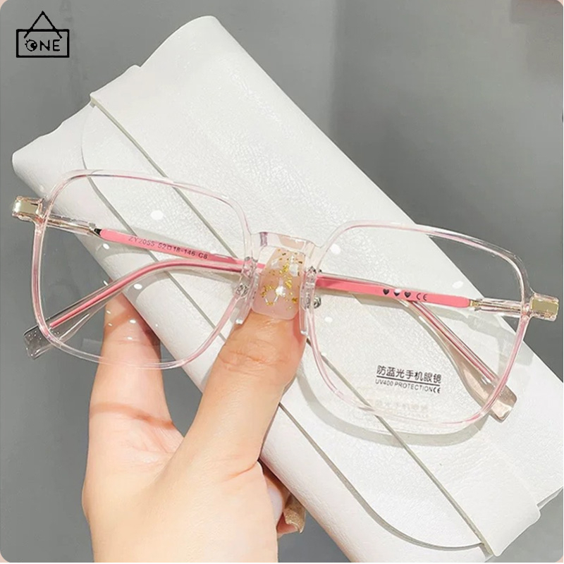 COD❤️แว่นกันแดดเปลี่ยนสีแฟชั่นเกาหลีคอมพิวเตอร์ป้องกันแสงสีฟ้ากรอบสี่เหลี่ยมใหญ่โลหะแว่นสายตาสั้นผู้ชายและผู้หญิง-a.one