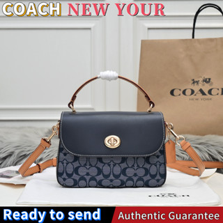 พร้อมส่ง🌟แท้ 💯%COACH ใหม่ Chambray chambray MARLIE กระเป๋าถือชั้นนำ กระเป๋าสะพายข้างแฟชั่นผู้หญิง C4921