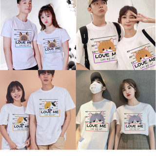 เสื้อคู่ รัก​ ชายหญิง เสื้อยืดโอเวอร์ไชส์ ชุดคู่รัก รูปลายแมว น่ารัก เที่ยว เทศกาล วันหยุด สีขาว คอตตอน คอกลม แขนสั้น