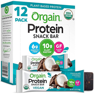 New ✨สินค้านำเข้าจากอเมริกา✨🇺🇸Orgain, Protein Snack Bar, Chocolate Coconut, 12 Bars, 1.41 oz (40 g) Each