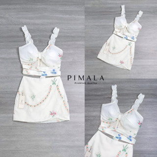 Code : M9 Pimala ชุดเซ็ทเสื้อครอปมาคู่กับกระโปรงสั้นผู้หญิงปักลาย ไซส์ Xs-L