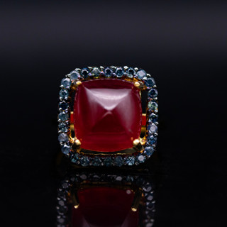 แหวนพลอยทับทิม(Natural Ruby)ล้อมพลอยไพลินจันทบุรี เรือนเงินแท้ 92.5% ชุบทอง มีใบรับประกัน ไซส์นิ้ว 54 หรือเบอร์ 7 US